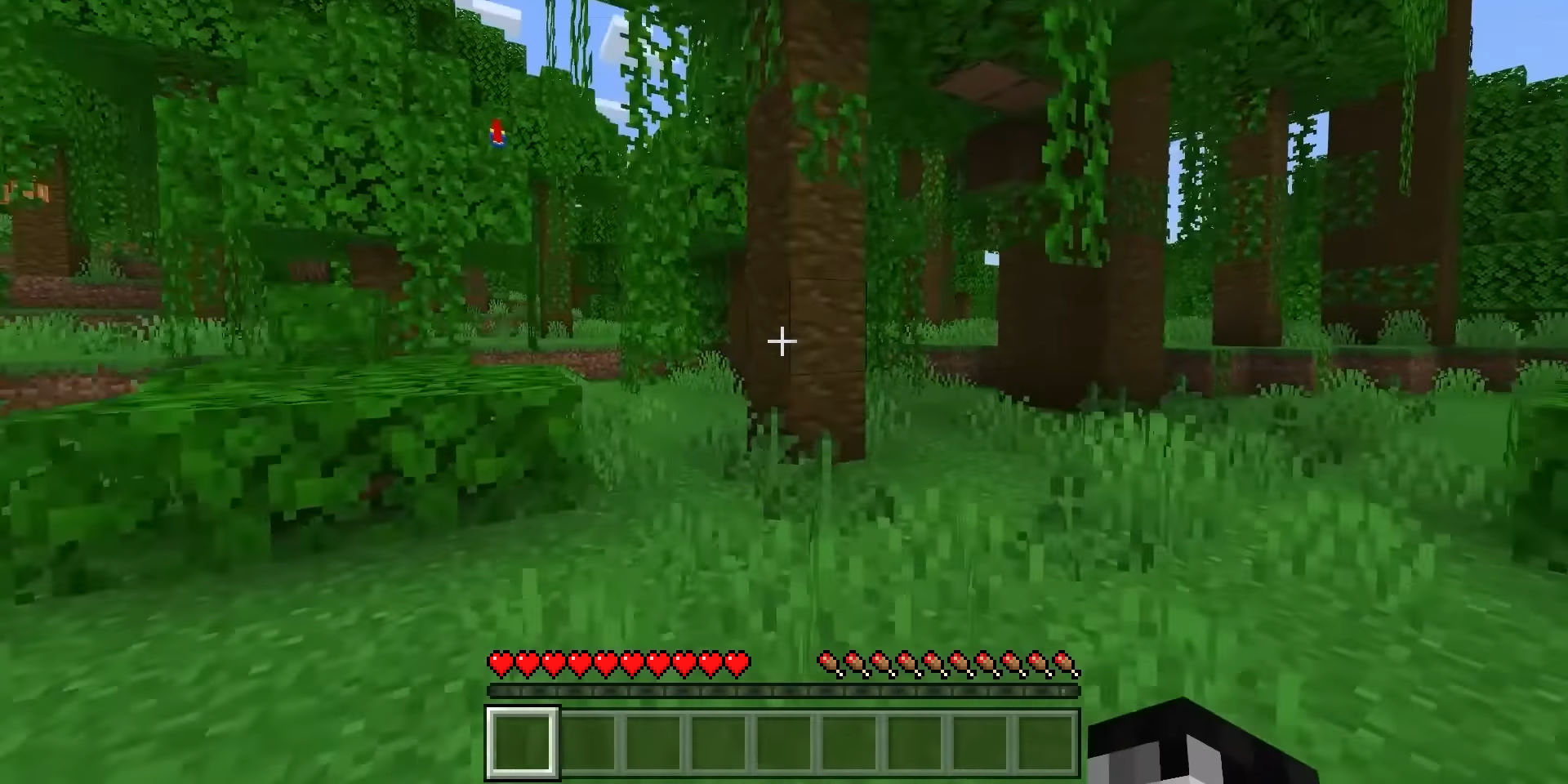 A player exploring a lush Minecraft jungle biome